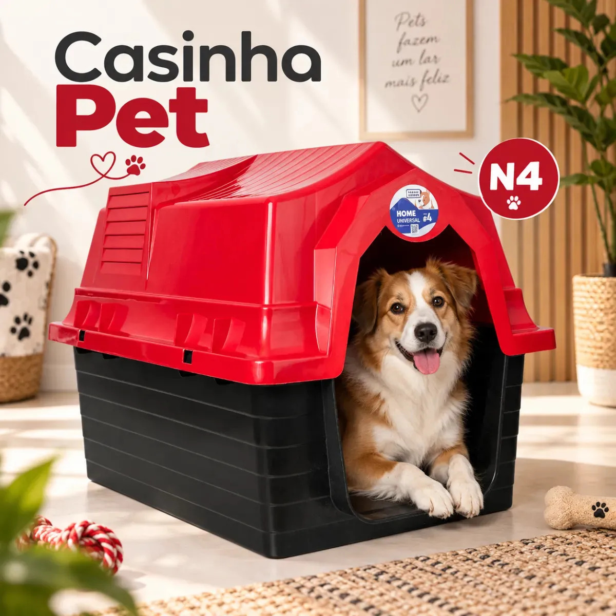 Casinha Para Cachorro N 4 Proteção Contra Raios Uv Cor Vermelho
