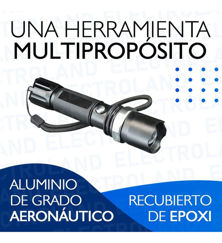 Imagen 7 de 10 de Linterna Táctica Multifunción Led Baliza Zoom Recargable Usb