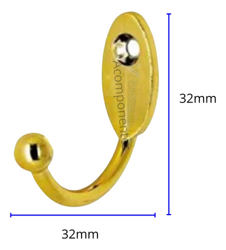 Cabide Gancho De Parede Dourado Pequeno Vertical - 20 Und