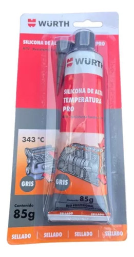 Silicona Alta Temperatura Wurth Gris 343° 85gr