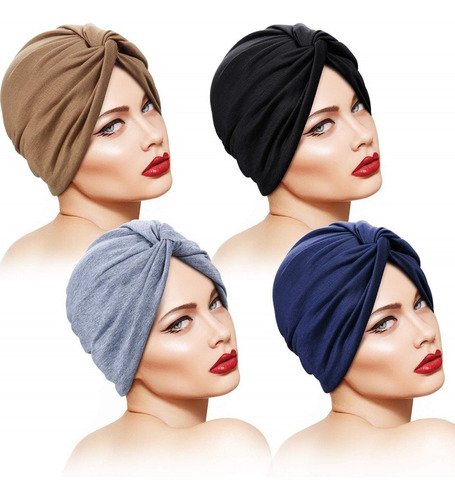 4 Turbantes Gorros Dama Mujer Oncológicos Quimio Alopecia Color 4pk