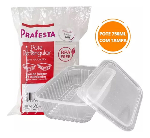 Pote Marmita Ret 750ml Prafesta Microondas Freezer 144un