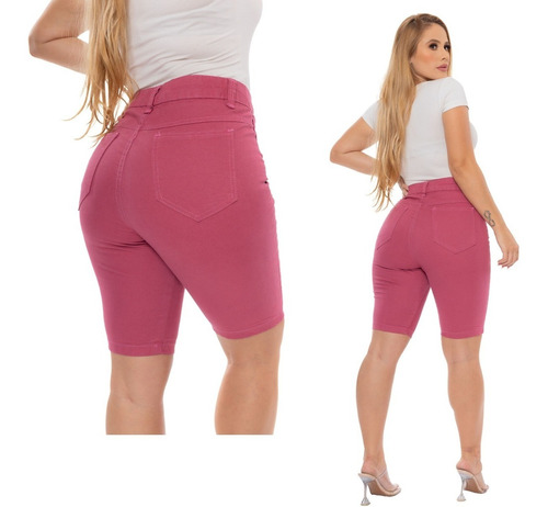 Imagem 3 de 6 de Bermuda Feminina Sarja Lycra Cintura Alta Lançamento Premium