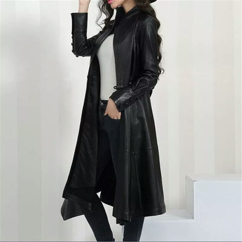 casaco longo de couro feminino