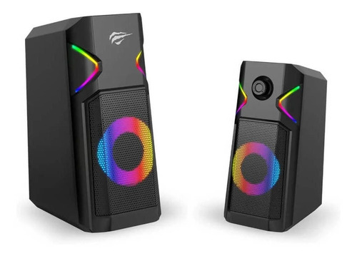 Imagem 2 de 5 de Caixa De Som Gamer Havit Sk201 P2 Estéreo 2.0 Rgb Preto
