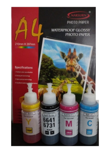 Pack Papel Fotografico + Tintas Impresoras 400ml