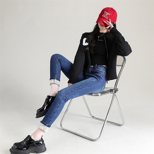 Jeans Cálido Felpa Elástico Invierno De Mujer