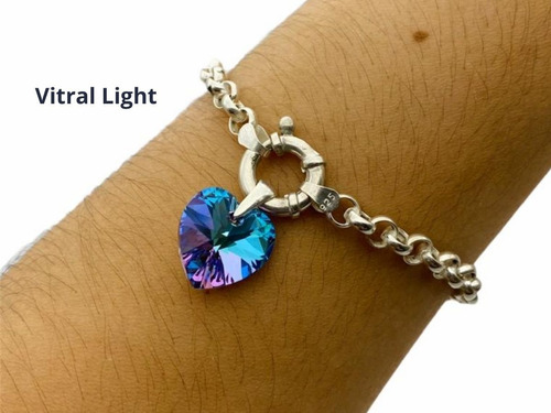 Pulsera Roló Plata 925 Corazón 14 Mm Cristal Mujer Regalo 