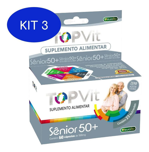 Kit 3 Top Vit Sênior 50+ Suplemento 60cps. 500mg Concentrado