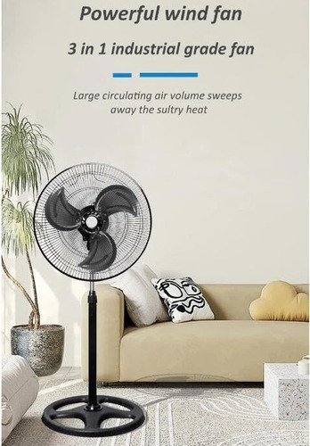 Ventilador 19 Pulgadas Pedestal Piso Pared 3 En 1 Aspas Metálica 3 Velocidades Movimiento Oscilatorio Potencia De 55w Ventilador 3 En 1 Amoloria H500/n, 45cm De Diámetro 127v