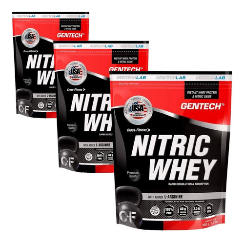 Nitric Whey Protein Gentech X3 De 500 Grs C/u Proteína