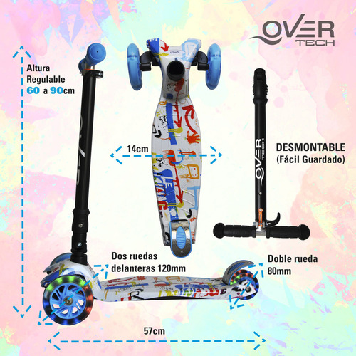 Imagen 6 de 8 de Monopatin Overtech Maxi-891 Plegable Niños 4 Ruedas Led Reforzado 80kg