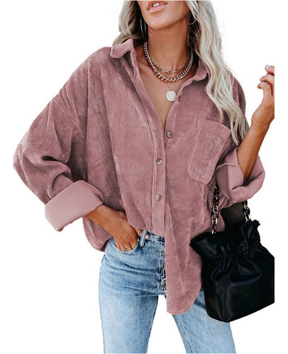 Chaquetas De Pana Para Mujer Manga Larga Camisa De Botones