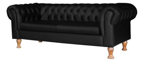 Sofá Chesterfield Recamier Divã Sofia Luxo Courino Preto