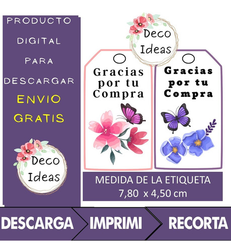Imagen 2 de 5 de Imprimible Pdf Gracias Por Tu Compra Tag Emprendedores 001