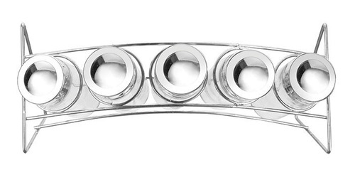 Imagem 2 de 3 de Porta Temperos 5 Peças + Suporte De Metal Curvado Meia Lua