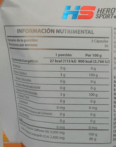 Hero Sport Cla 2400mg Acido Linoleico Conjugado 90caps Sabor Neutro