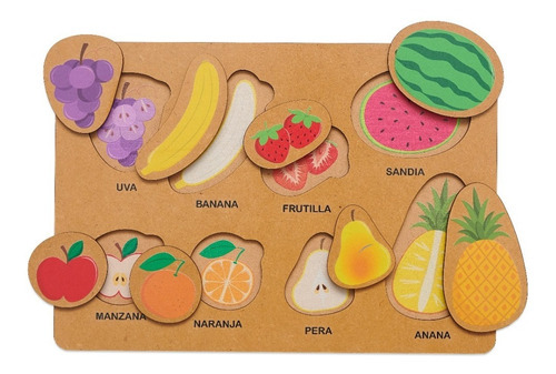 Juego Encastre Madera Didácticos Infantil Niños Color Frutas