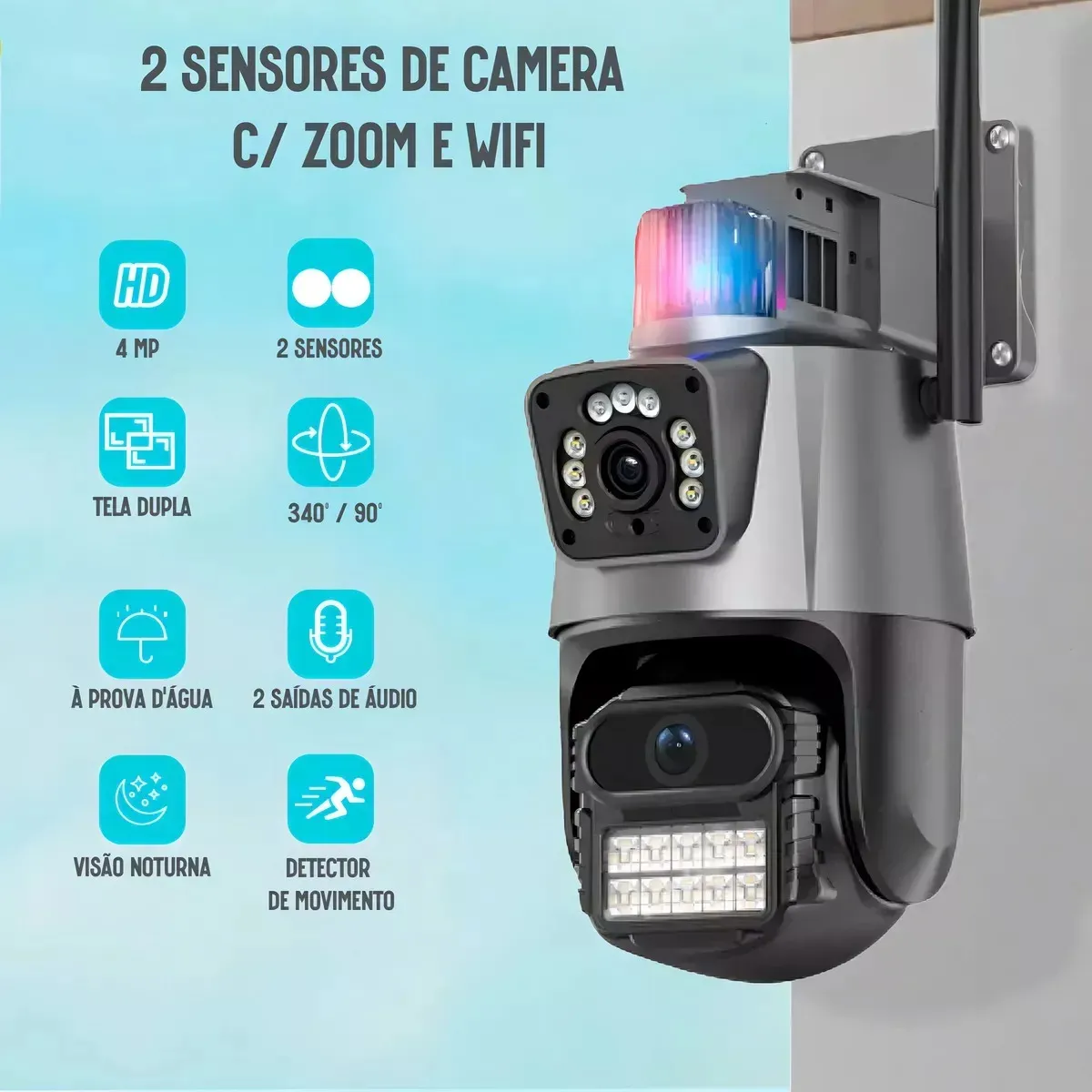 Câmera Segurança Wifi Ip Lente Dupla 2x 3mp Externa 360° A Prova Dágua Cor Cinza