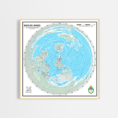 Planisferio Centrado En Argentina Invertido 61x61cm