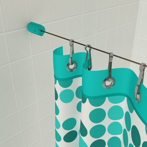 Kit Tensor Barral Para Cortina De Baño Colores Tensocable Color Turquesa