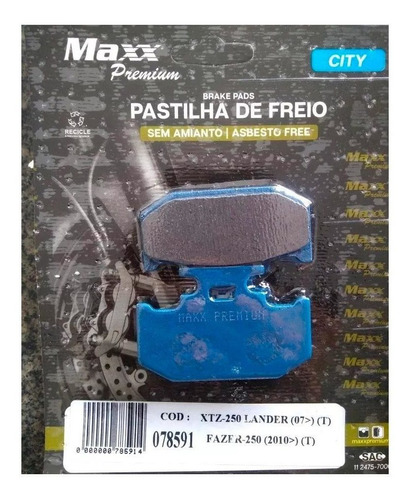 Pastilha De Freio Lander 250 / Fazer 250 (d) - Maxx