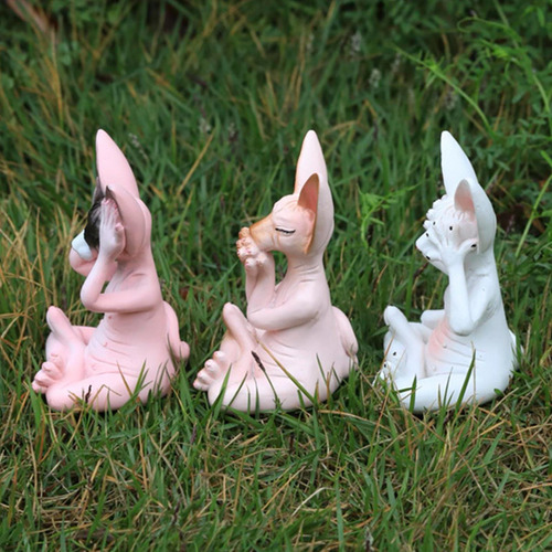 3 Estatuas De Gato Sin Pelo, Figura De Gato Meditando,