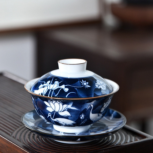 Lj Juego De Té Gaiwan Azul Y Blanco B