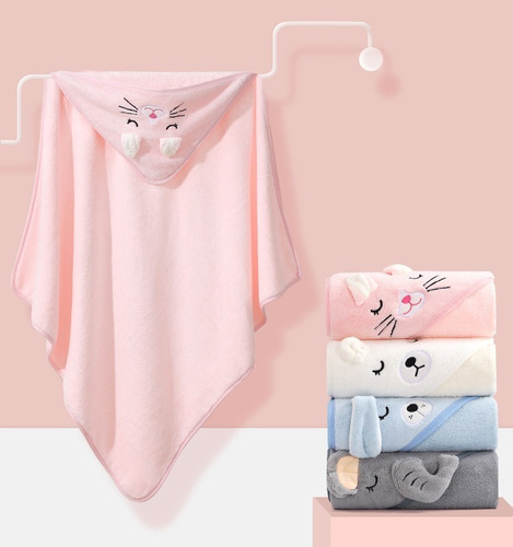 Toalla De Baño Bebé Con Capucha Animales Manta Suave (0-3a)