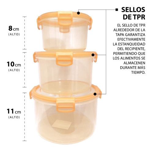 Contenedores Tuppers Herméticos Alta Calidad 3pzs Microondas