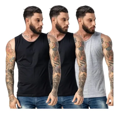 Kit Com 3 Regatas Masculinas Machão Verão Algodão