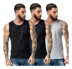 Kit Com 3 Regatas Masculinas Machão Verão Algodão Premium