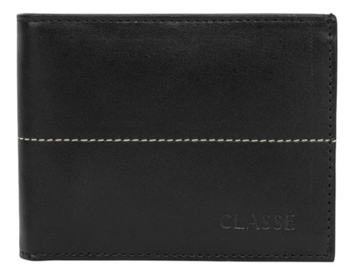 Carteira Masculina De Couro Slim Sem Fecho Classe Cor Preto M232 Desenho Do Tecido Liso