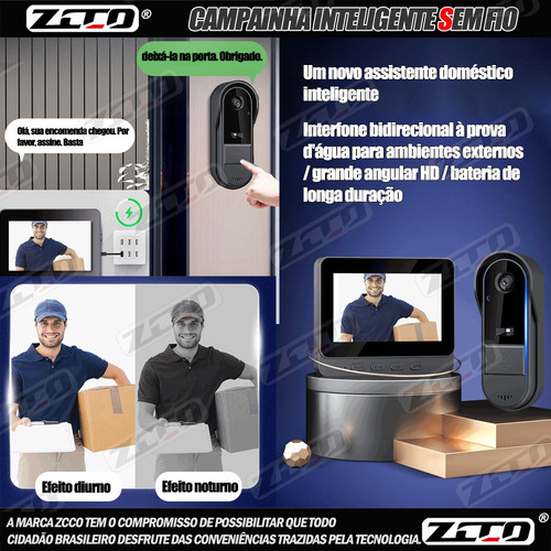 Vídeo Porteiro Interfone Sem Fio Smart À Prova D'água Ipx8