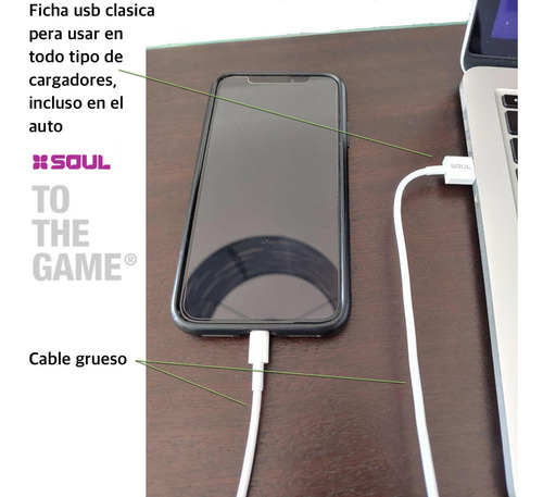 Imagen 5 de 10 de Cable Usb Cargador Largo 2m Para iPhone 5 6 7 8 Plus X Xr Xs