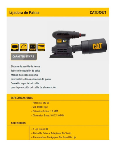 Imagen 3 de 5 de Lijadora De Palma 240w 125mm 15000rpm Cat Dx471 - Premium