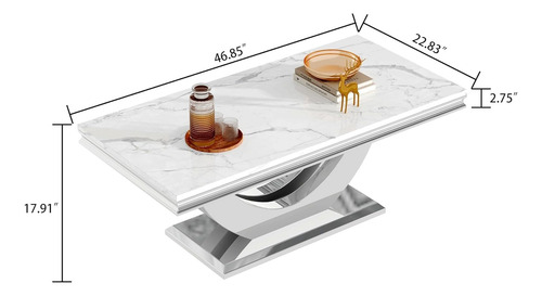 Mesa De Centro De Mármol Blanco De 47 Pulgadas Con Base En