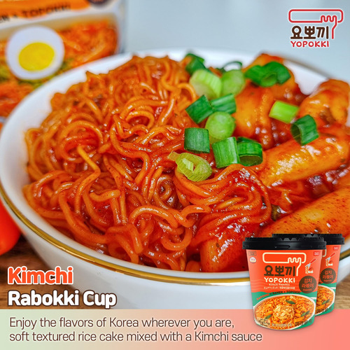 Yopokki Kimchi Rabokki Fideos Tteokbokki 2 Tazas Snack Corea