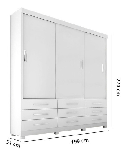 Imagem 2 de 4 de Roupeiro Guarda Roupa Casal 9 Gavetas - Branco