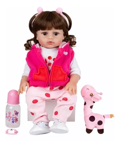 Bonenca Bebê Reborn Menina 100% silicone pode dar banho criança presente  Original (Girafa Boneca 48CM)