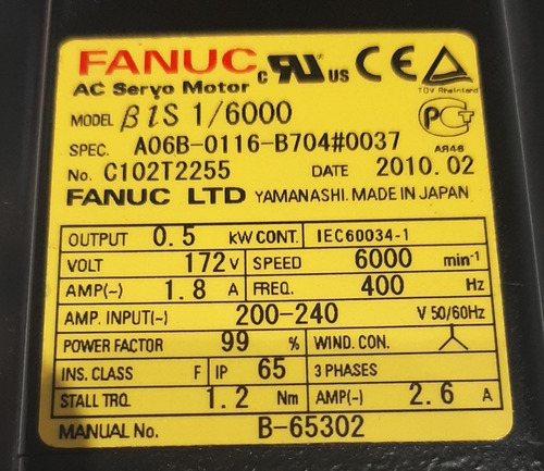 Motor Fanuc A06b-0116-b704 #0037 (Usado)
