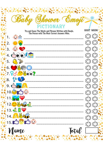 Baby Shower Juegos Emoji Pictionary Tarjetas Diversion Adiv