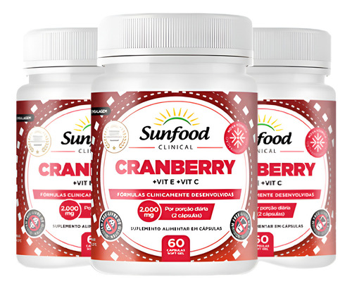 Kit 3 Un - Cranberry + Vitamina C + Vitamina E - Sunfood Sabor Sem