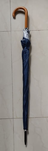 Paraguas Largo Grande Xl Reforz Mango Simil Madera Ergonomic Azul Liso