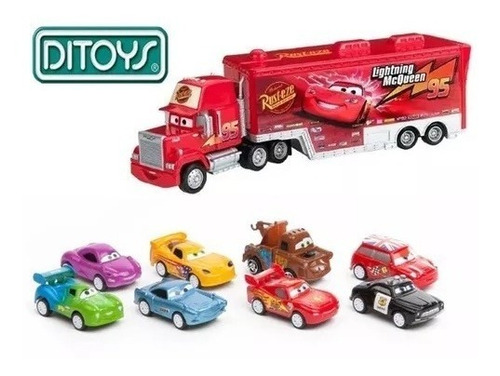 Cars Combo Camion Mack + 8 Autitos Rayo Macqueen Orig Ditoys