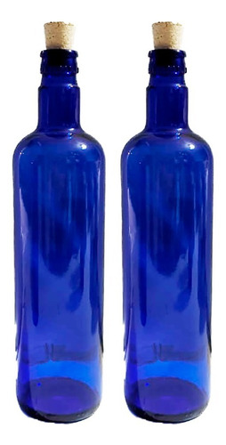Imagen 1 de 3 de 2 Botellas Vidrio Azul Hooponopono Lisa Corcho Solarizada