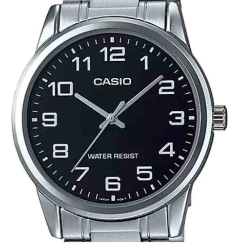 Relógio Casio Classic Prata Masculino Mtp-v001d-1budf-sc Correia Prateado Bisel Prateado Fundo Preto