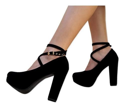 Imagem 3 de 5 de Sapato Scarpin Boneca Meia Pata Salto Alto Grosso Cruzadas X