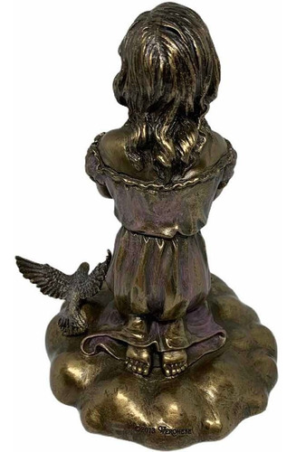Representación De Niña Rezando. Resina Color Bronce