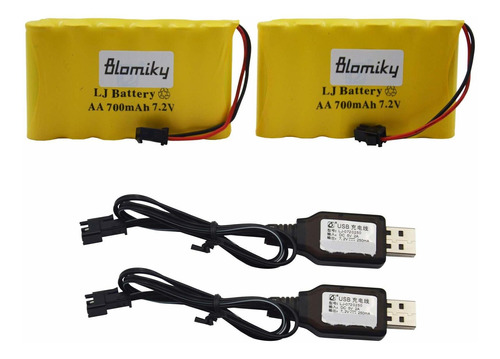 Bloimky Paquete De 2 Bateras Nicd Aa De 7,2 V 700 Mah Y Cabl